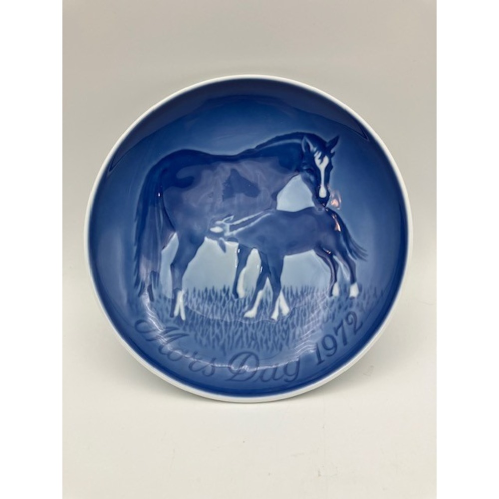 VTG Copenhagen Porcelain B&S Mothers Day Plate‎ 1972 Cobalt Blue Mare & Colt